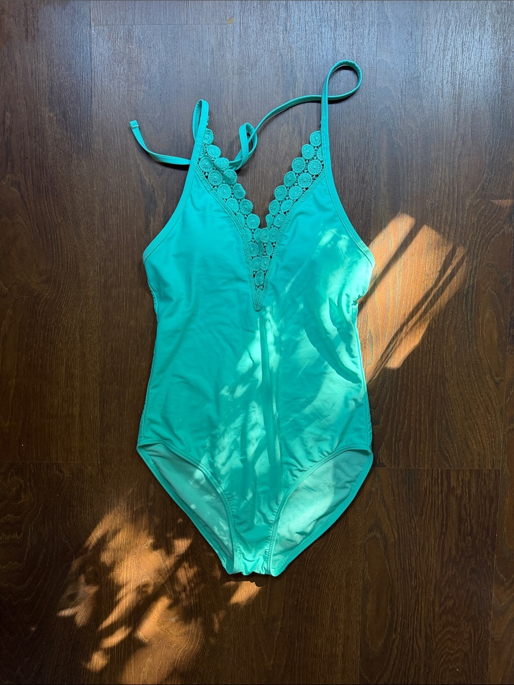 Ambrielle Mint Green Crochet-Trim One-Piece Swimsuit